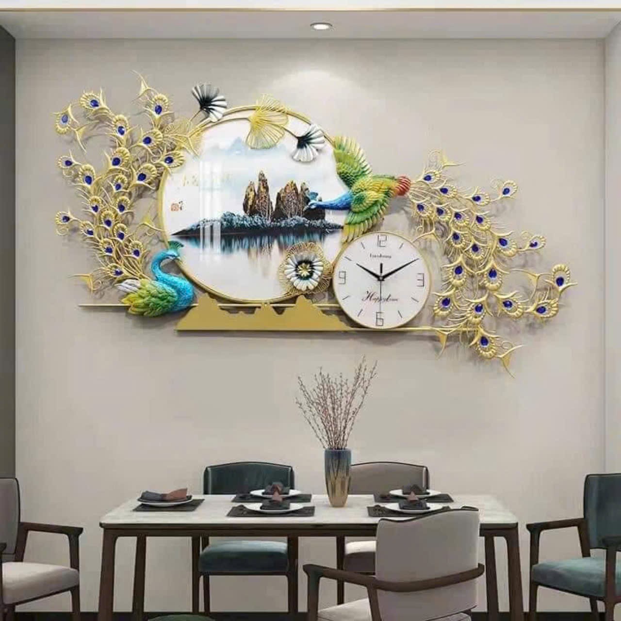 Đồng hồ decor Chim Công