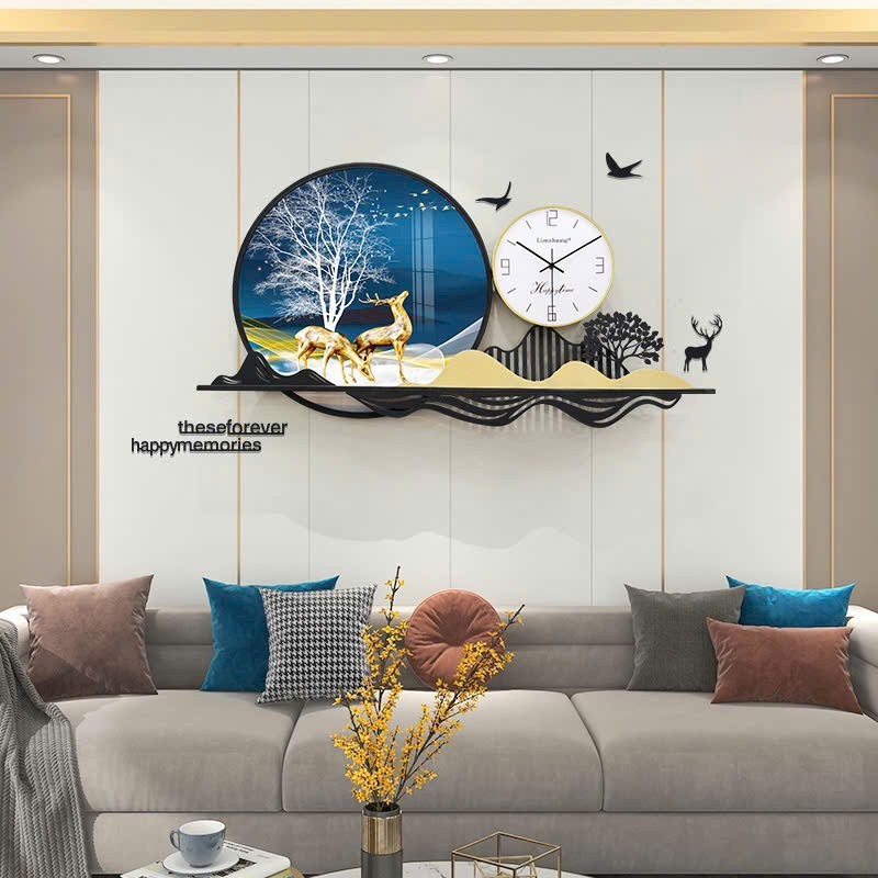 Đồng hồ hươu tuần lộc và tranh sơn thuỷ